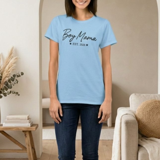 Pojkmamma Skript Est År Minimalt Moderskap Fras T Shirt (Skapare uppladdad)
