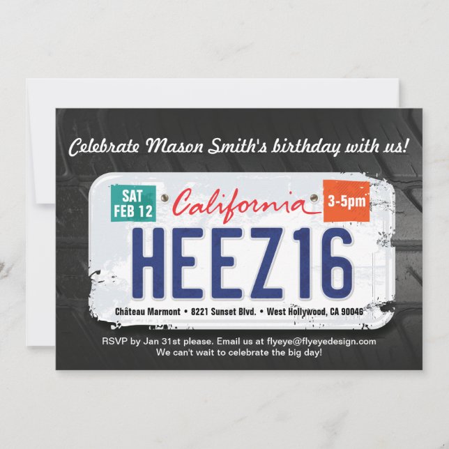 Pojks 16:e födelsedag Kaliforniens licensinbjudan Inbjudningar (Framsida)