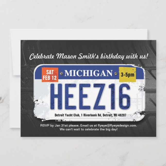 Pojks 16:e födelsedag: Michigans licensinbjudan Inbjudningar (Framsida)