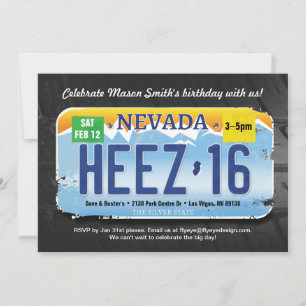 Pojks 16:e födelsedag Nevada License Inbjudan