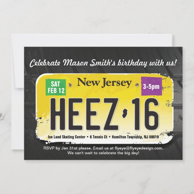 Pojks 16:e födelsedag New jersey licensinbjudan Inbjudningar (Framsida)