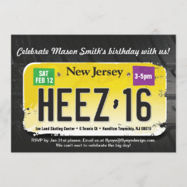Pojks 16:e födelsedag New jersey licensinbjudan Inbjudningar