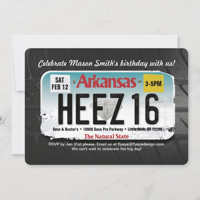 Pojks 16:e födelsedagsinbjudan till Arkansas-licen Inbjudningar (Framsida)