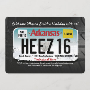 Pojks 16:e födelsedagsinbjudan till Arkansas-licen Inbjudningar