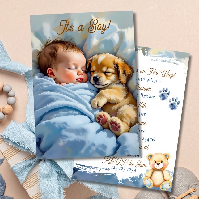 Pojks babyskor | Puppy Theme Inbjudningar (Skapare uppladdad)