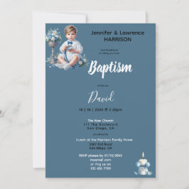 Pojks Baptism Blue Personlig Inbjudningar