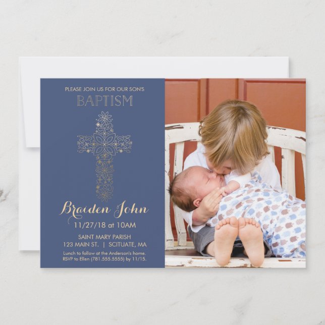 Pojks baptism, julinbjudan, foto, Guld Inbjudningar (Framsida)