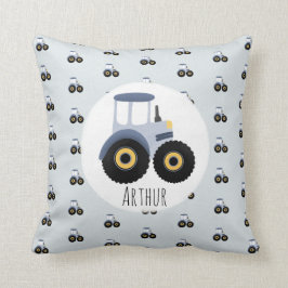 Pojks Cute Blue Farm Tractor Mönster & Namn Kids Kudde