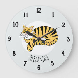 Pojks Cute Jungle Tiger med Namn Kids Nursery Stor Klocka