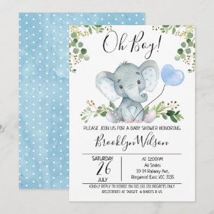 Pojks elefant Watercolor Baby Shower-inbjudan Inbjudningar