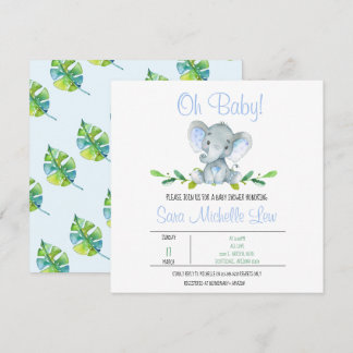 Pojks elefant Watercolor Baby Shower-inbjudan Tack Kort