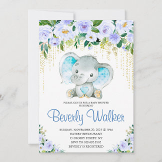Pojks Elephant Watercolor Baby Shower Inbjudningar