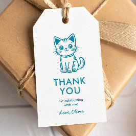 Pojks födelsedag med anpassningsbar färg blå kattu presentetikett