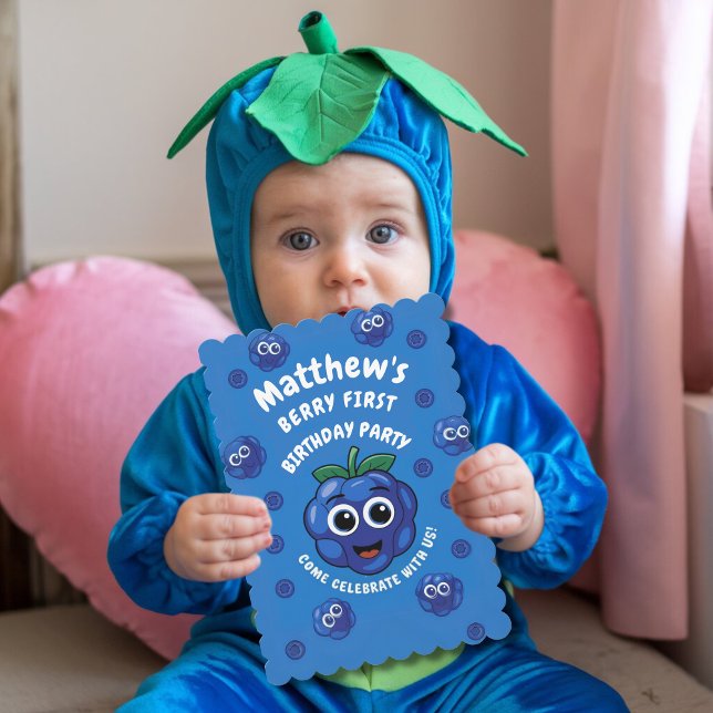 Pojks första födelsedag blåbär 1:a baby inbjudningar (Skapare uppladdad)
