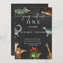 Pojks första födelsedag inbjudan söt dinosaur part