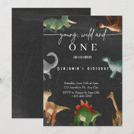 Pojks första födelsedag inbjudan söt dinosaur part