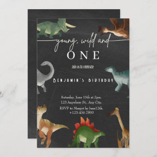 Pojks första födelsedag inbjudan söt dinosaur part