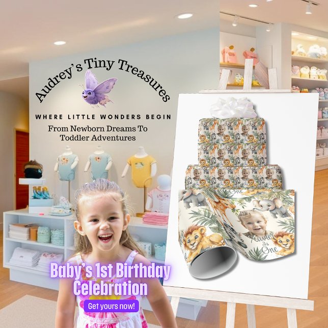 Pojks första födelsedag-Jungle Safari Wrapping Pap Presentpapper (Skapare uppladdad)