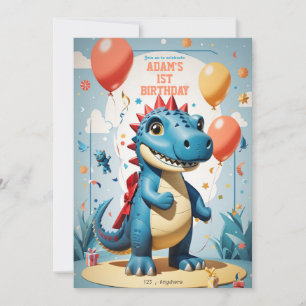 Pojks första födelsedag söt dinausor lustig t-rex inbjudningar