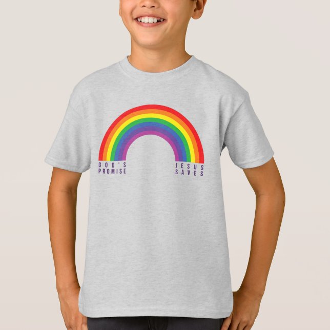 Pojks Grått T-Shirt Rainbow Jesus Saves (Framsida)