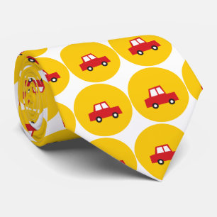 Pojks Leksaker Red Car Gult Dots Roligt Gift Tie Slips