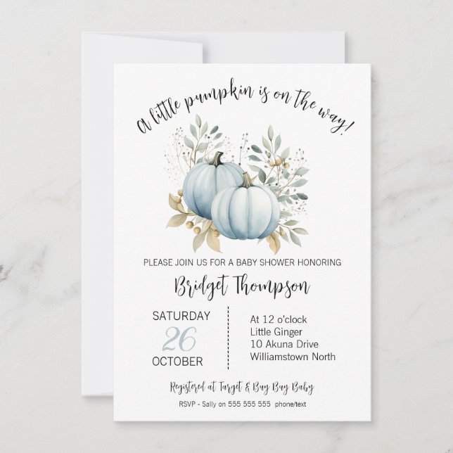 Pojks lilla lilla Pumpkin Foliage Baby Shower Inbjudningar (Framsida)