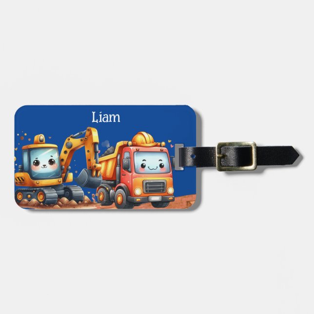 Pojks Personlig Construction lastbilar Luggage Tag Bagagebricka (Horisontell Framsida)