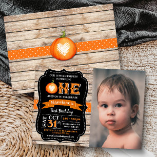 Pojks Pumpkin Halloween 1:a födelsedagsfoto Inbjudningar