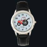 Pojks Red Farm Tractor med Namn Kids Armbandsur<br><div class="desc">Den här söta designen är en del av en samling med söta transportdockor för barnkläder och tillbehör. Konstruktionen har en färgstark, handritad, röd traktor på blå, och kan vara personlig med pojkens namn. Perfekt för en gård och traktor som älskar barn först vaktar! Kolla in vår butik för andra söta...</div>