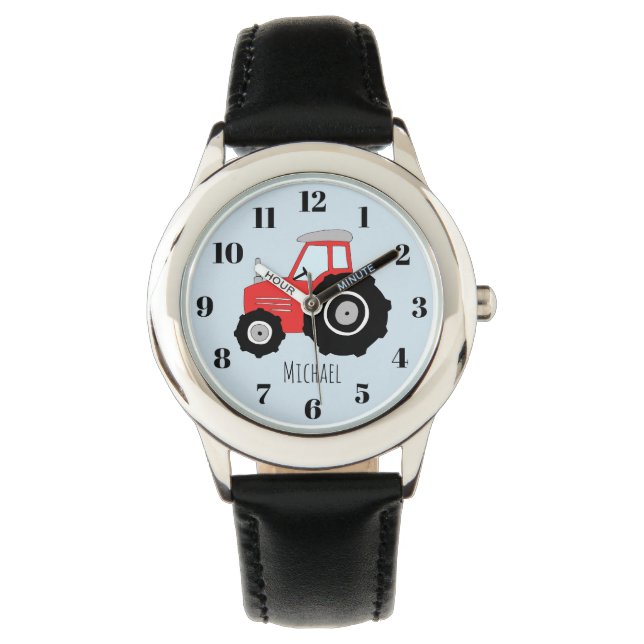 Pojks Red Farm Tractor med Namn Kids Armbandsur (Framsida)
