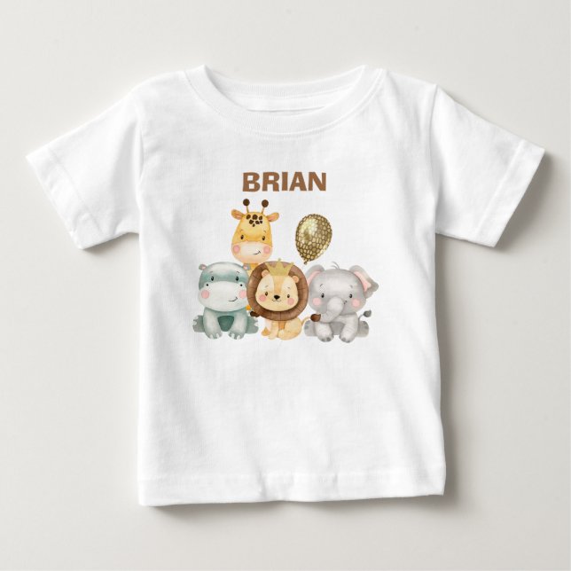 Pojks Safari Animals Balloon Birthday Shirt T Shirt (Framsida)