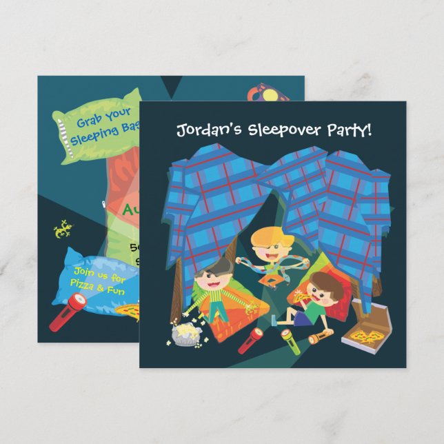 Pojks Sleepover Slumber Party-inbjudan Inbjudningar (Fram/baksida)