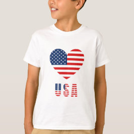 Pojks T-Shirt med USA flagga Heart Design