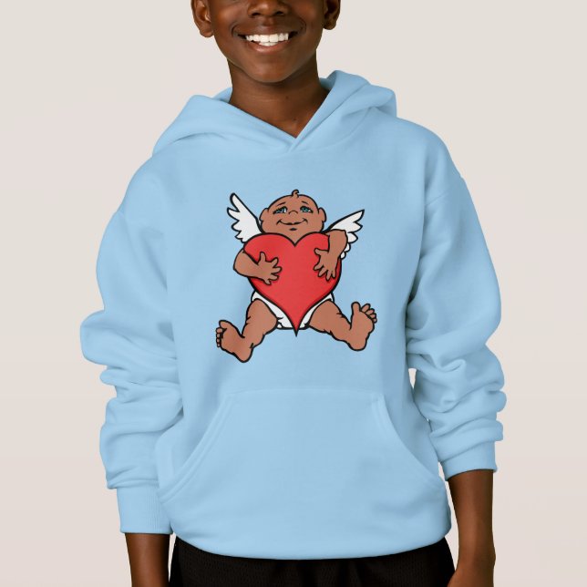 Pojks Valentine Hoodies Rosa Cupid Sweatshirt Tee Shirt (Framsida)