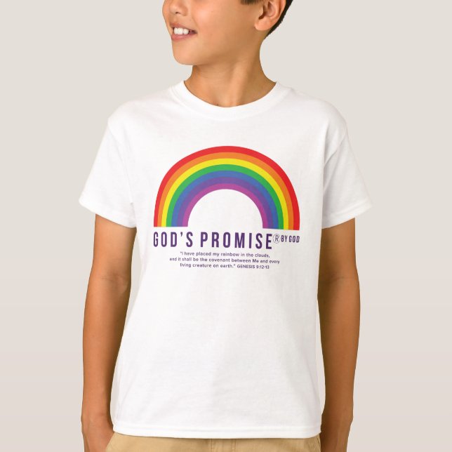 Pojks vita T-Shirt Rainbow Guds löfte w/Scrip (Framsida)