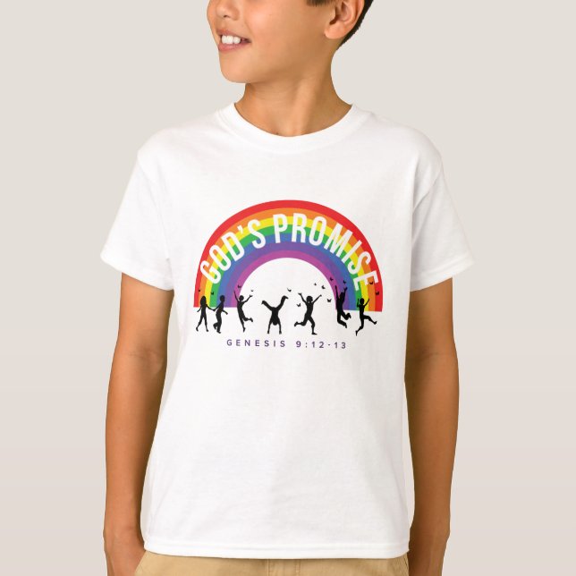Pojks White T-Shirt Rainbow God's Promise w/Kids (Framsida)