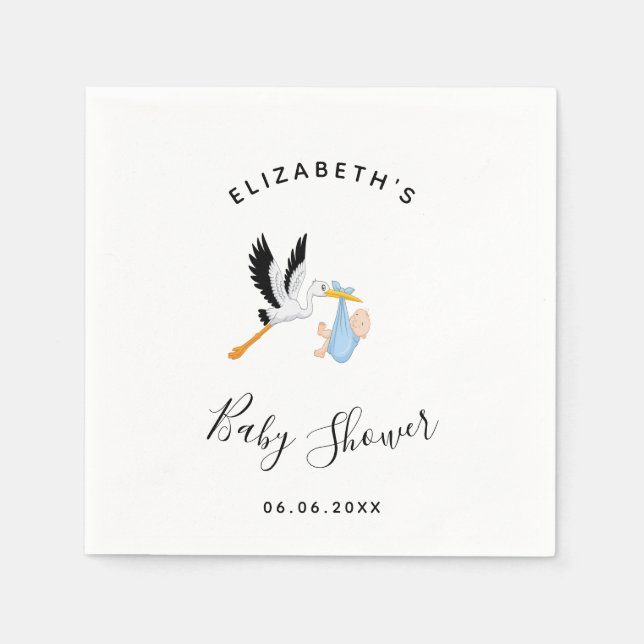 Pojkstork blå, söt babydusch pappersservett (Framsidan)