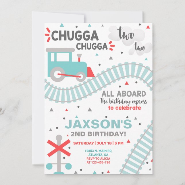 Pojktåg 2:a födelsedagsinbjudan. invitati inbjudningar (Framsida)