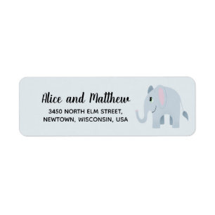 Pojkute Cute Elephant Baby Shower-Returadress Returadress Etikett