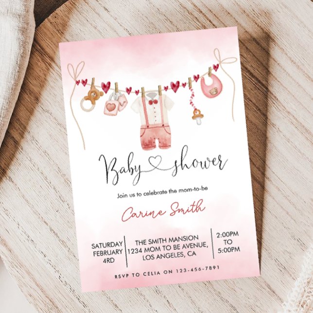 Pojkvalentins clothesline baby Shower Inbjudningar (Skapare uppladdad)
