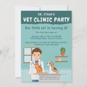 Pojkveterinär veterinär djurlivsklinik barnkalas inbjudningar