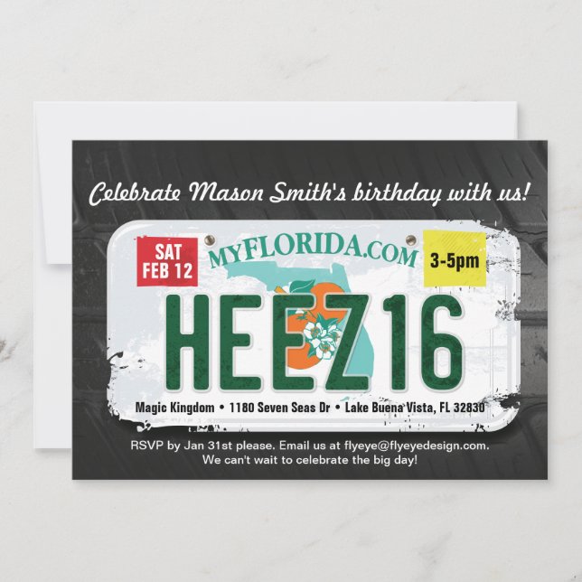 Pojkys 16:e födelsedag Florida licensinbjudan Inbjudningar (Framsida)