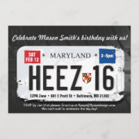 Pojkys 16:e födelsedagsinbjudan till Maryland-lice