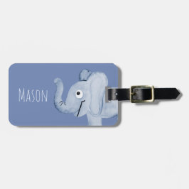 Pojkys blå vattenfärg Elephant Safari & Kids Namn Bagagebricka