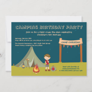 Pojkys camping födelsedagsfest inbjudan