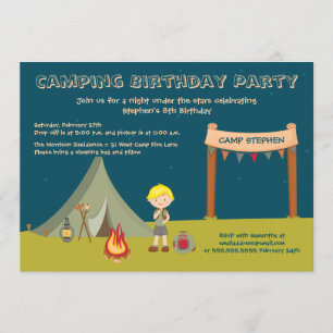 Pojkys camping födelsedagsfest inbjudan