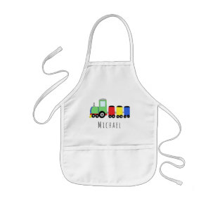 Pojkys Coola Doodle Colorful Locomotive Tåg & Namn Barnförkläde