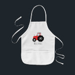 Pojkys Coola Doodle Red Farm Tractor med Namn Barnförkläde<br><div class="desc">Den här snygga designen är en del av en samling med söta transportdockor för pojke och flickans kläder och tillbehör. Utformningen har en röd jordbrukstraktor i hand plockade och kan vara personlig med din pojke namn. Perfekt för små jordbrukare! Ta en titt på vår butik efter flicka traktorkonstruktioner.</div>