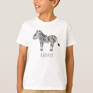 Pojkys Coola Watercolor Zebra Safari med Namn T-shirt