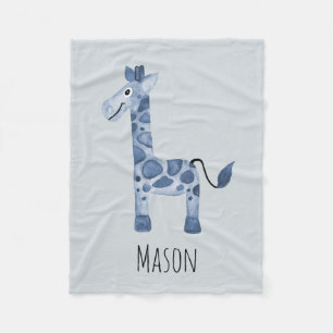 Pojkys Cute Blue Safari Giraffe och Namn Fleecefilt
